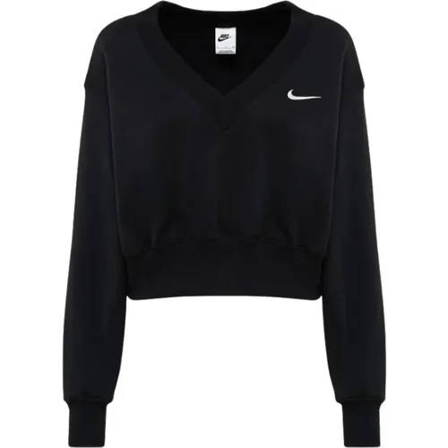 Cropped V-Neck Sweatshirt mit Logo-Stickerei , Damen, Größe: S - Nike - Modalova