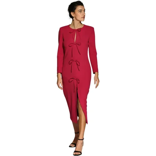 Rotes Crepe Midi Kleid mit Schleifendetail , Damen, Größe: M - Moskada - Modalova