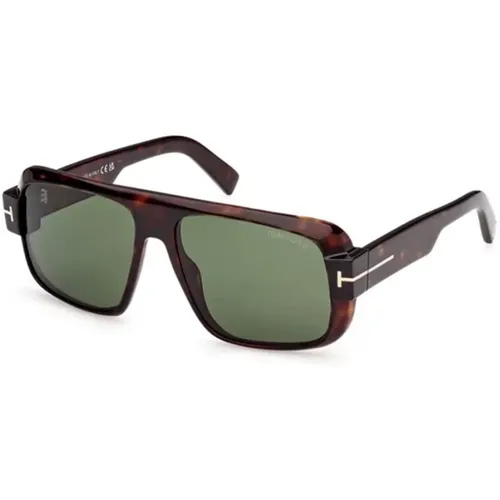 Classic Sunglasses Green Lenses Dark Havana , unisex, Sizes: 58 MM - Tom Ford - Modalova