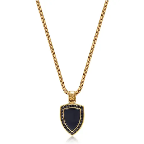 Gold Necklace with Black Onyx Shield Pendant , Herren, Größe: S - Nialaya - Modalova