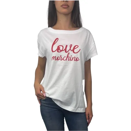 Weißes T-Shirt mit Frontdruck - Love Moschino - Modalova