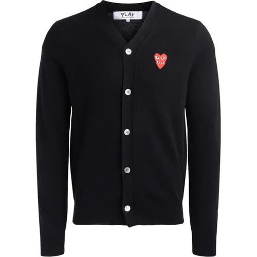 Wool Cardigan with Overlapping Hearts , male, Sizes: XL - Comme des Garçons Play - Modalova