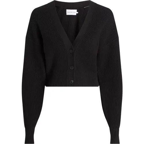 Schwarzer Pullover mit klassischem V-Ausschnitt und gerippter Textur - Calvin Klein - Modalova