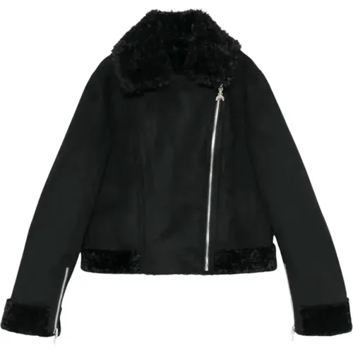 Schwarze Wildlederjacke mit Shearling-Finish - PATRIZIA PEPE - Modalova