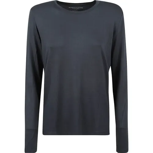 Iron Grey Long Sleeve T-shirt with Soft Fit , female, Sizes: L - majestic filatures - Modalova