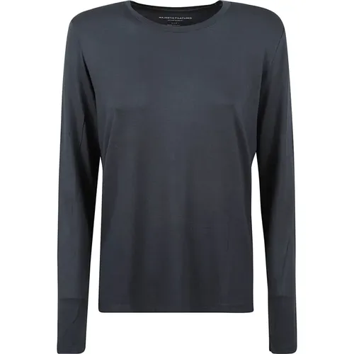 Iron Grey Long Sleeve T-shirt with Soft Fit , female, Sizes: M - majestic filatures - Modalova