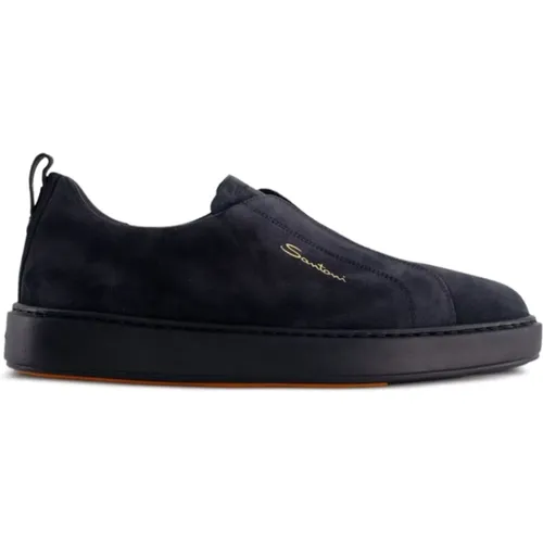 Blau Bestickte Slip-On Sneakers , Herren, Größe: 40 1/2 EU - Santoni - Modalova