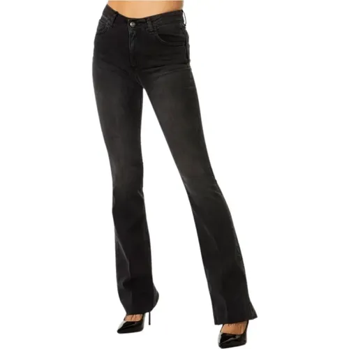 Antracite Fringed High Waist Jeans , female, Sizes: W30 L33, W27 L32, W26 L32, W28 L32, W29 L33 - Jijil - Modalova
