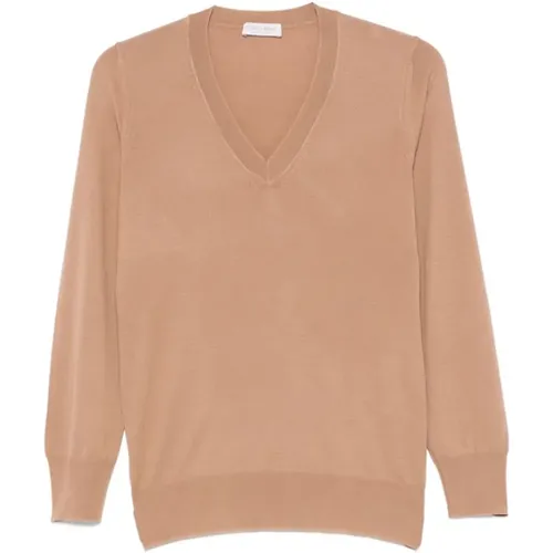 Brauner Woll V-Ausschnitt Pullover - Le Tricot Perugia - Modalova