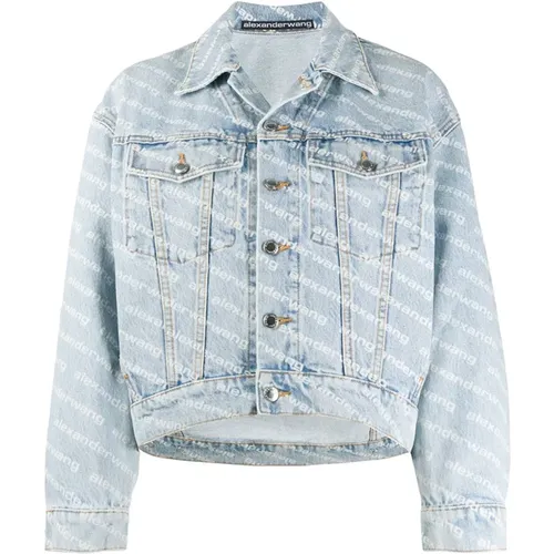 Denim Logo Print Blauer Mantel - alexander wang - Modalova