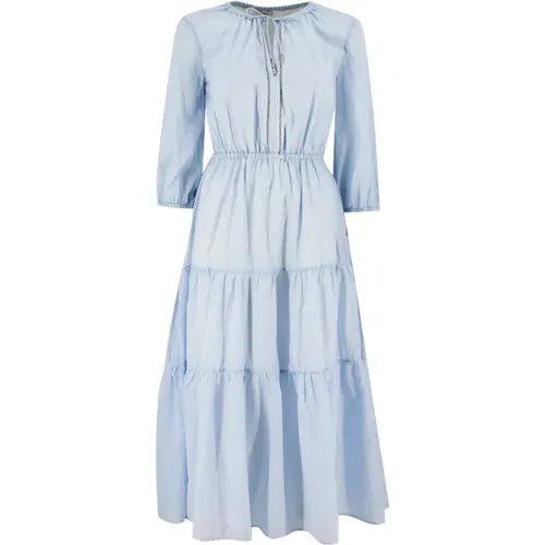 Elegantes Baumwoll-Voile-Kleid , Damen, Größe: L - PESERICO - Modalova