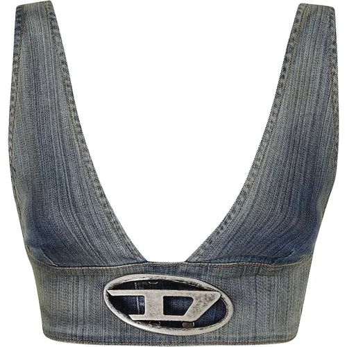 Denim Top with Deep Neckline , female, Sizes: XS, S - Diesel - Modalova