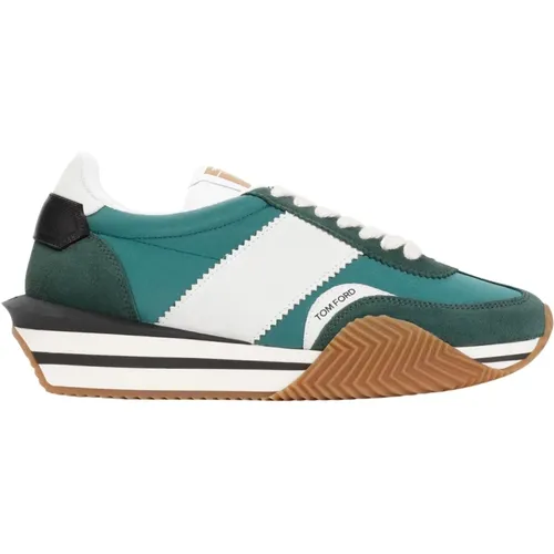 Green Leather Sneakers Almond Toe , male, Sizes: 8 UK, 7 UK, 9 UK, 8 1/2 UK, 10 UK - Tom Ford - Modalova