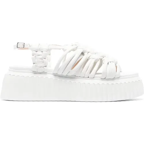 Weiße Flatform Sandalen Casual Offen Keile , Damen, Größe: 37 EU - AGL - Modalova