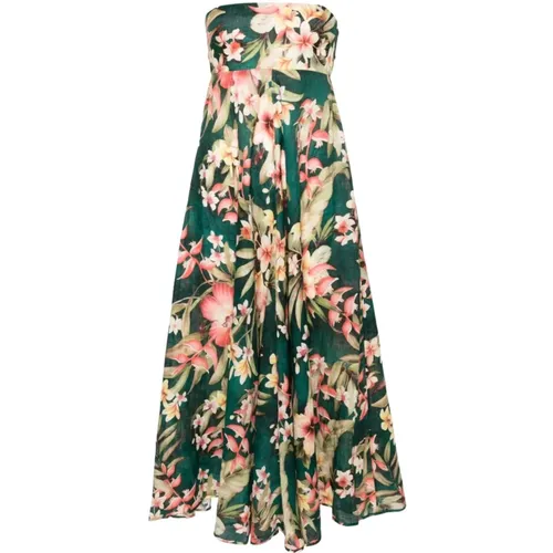 Floral Print Linen Bandeau Midi Dress , female, Sizes: XS - Zimmermann - Modalova