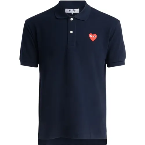 Navy Polo Shirt with Red Heart , male, Sizes: M, L, XL - Comme des Garçons Play - Modalova