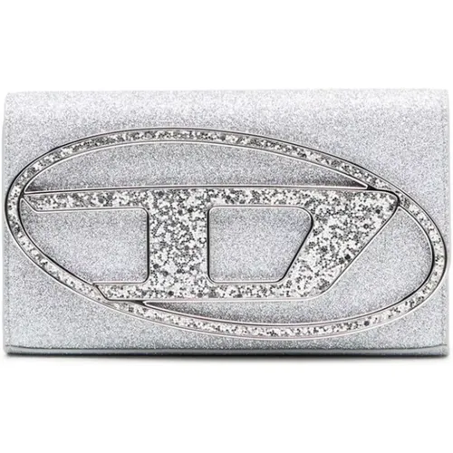 Glitter Silver Wallet with Adjustable Strap , female, Sizes: ONE SIZE - Diesel - Modalova