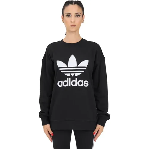 Schwarzer Crewneck Sweatshirt mit Trefoil , Damen, Größe: L - adidas Originals - Modalova