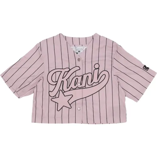 Crop Pinstripe Baseball Jacke mit Sternenlogo , Damen, Größe: L - Karl Kani - Modalova