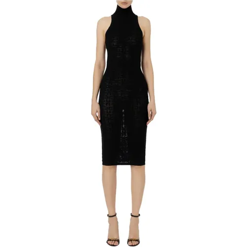 Schwarzes Longuette Kleid mit Doppeltem C-Logo , Damen, Größe: L - Elisabetta Franchi - Modalova