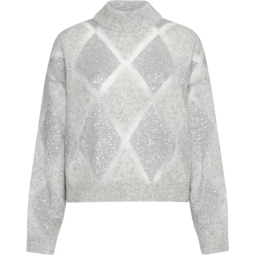 Grey Argyle Sequin Sweater , female, Sizes: L, M - BRUNELLO CUCINELLI - Modalova