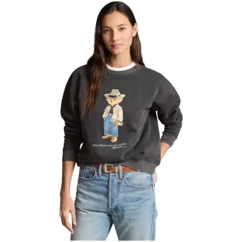 Western Style Polar Sweatshirt mit Bärenprint , Damen, Größe: L - Polo Ralph Lauren - Modalova