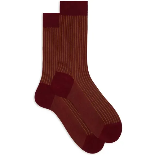 Burgundy Twin-Rib Cotton Socks , Herren, Größe: M - Gallo - Modalova