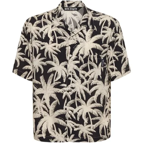 Floral Print Black Shirt , male, Sizes: M, S, L - Palm Angels - Modalova