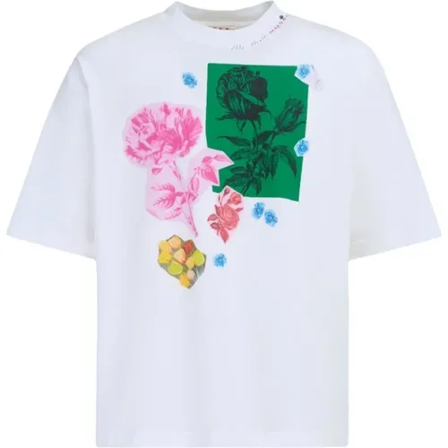 Floral Print Cotton T-Shirt , male, Sizes: S - Marni - Modalova