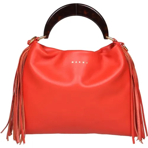 Coral Leather Handbag with Resin Handle , female, Sizes: ONE SIZE - Marni - Modalova