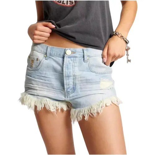 Zerrissene Jeansshorts in Hellblau , Damen, Größe: W26 - One Teaspoon - Modalova