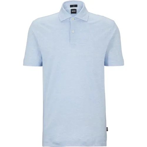 Lyseblå Boss Regular-Fit Polo Shirt Linen Pique , male, Sizes: XL, L, M - Hugo Boss - Modalova