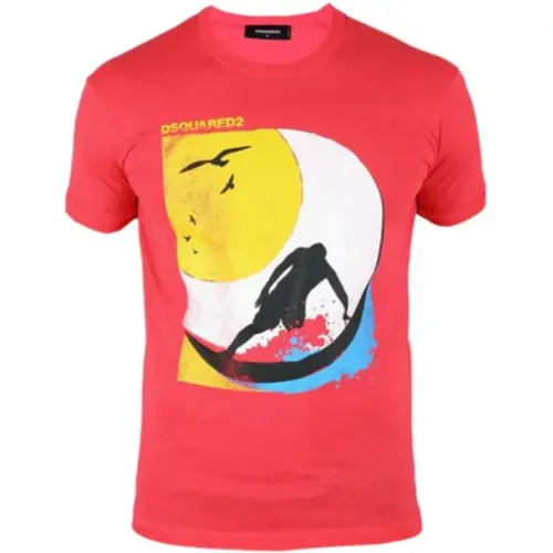 Rotes T-Shirt - Hergestellt in Italien - Chic Dan Fit - Dsquared2 - Modalova