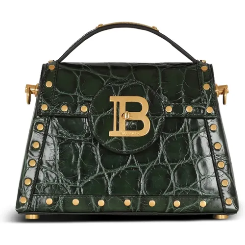 B-Buzz Dynasty bag in crocodile-print leather , female, Sizes: ONE SIZE - Balmain - Modalova