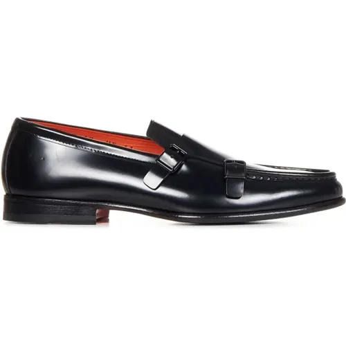 Leather Flat Shoes with Double Buckle Closure , male, Sizes: 7 UK, 10 UK, 9 UK, 7 1/2 UK, 8 1/2 UK, 6 UK - Santoni - Modalova