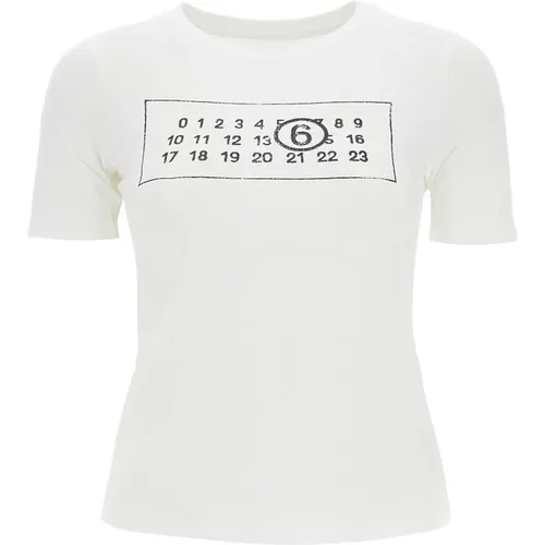 Numerisches Logo-T-Shirt mit Sieben , Damen, Größe: S - MM6 Maison Margiela - Modalova