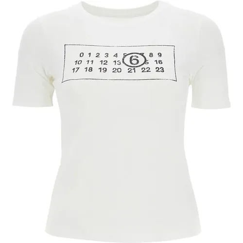 Numerisches Logo-T-Shirt mit Sieben , Damen, Größe: M - MM6 Maison Margiela - Modalova