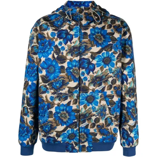 Floral Print Hooded Jacket , male, Sizes: XL, L, M - Moschino - Modalova
