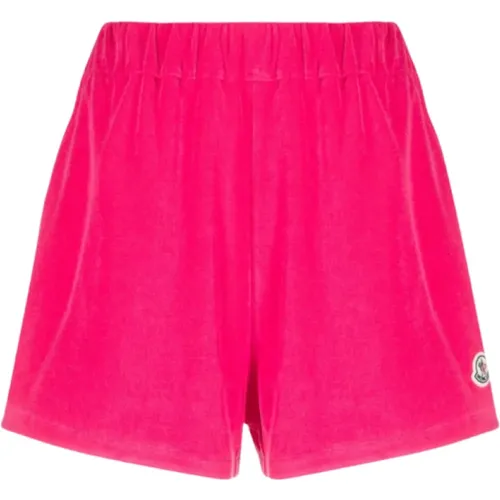 Zerdrückte Samt Rosa Logo Patch Shorts - Moncler - Modalova