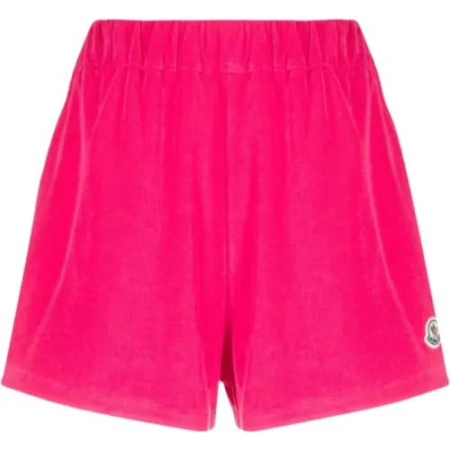 Zerdrückte Samt Rosa Logo Patch Shorts , Damen, Größe: S - Moncler - Modalova