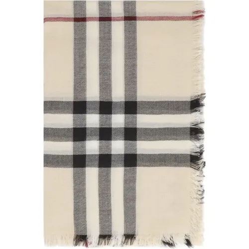 Frayed Hem Wool Motif Scarf - Burberry - Modalova