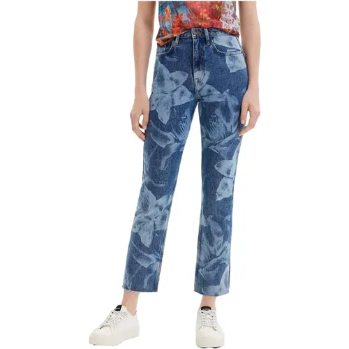 Blumenmuster Blaue Jeans , Damen, Größe: XL - Desigual - Modalova