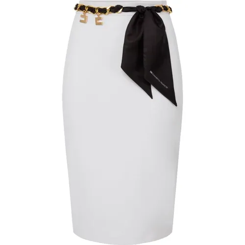Ivory Double Stretch Crepe Midi Skirt , female, Sizes: 2XL - Elisabetta Franchi - Modalova