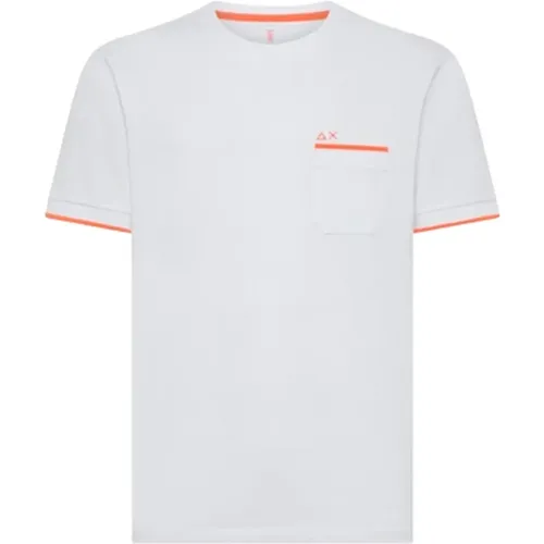 Kleine Streifen Ärmel T-Shirt Weiß , Herren, Größe: M - Sun68 - Modalova
