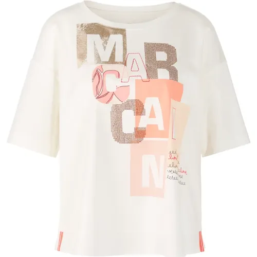 Glitzer T-Shirt mit Stickerei und metallischen Details , Damen, Größe: S - Marc Cain - Modalova