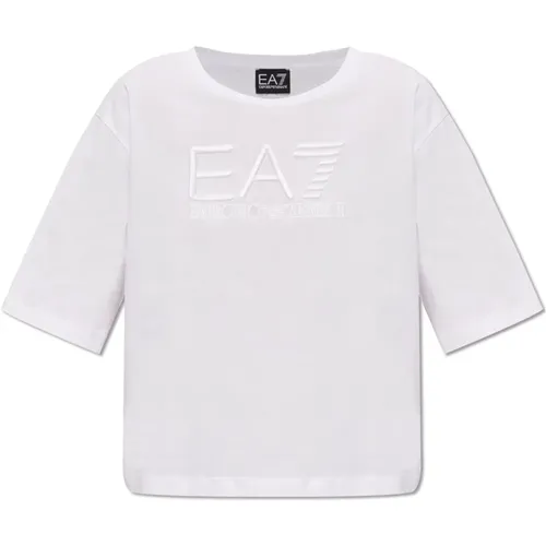 T-Shirt mit Logo , Damen, Größe: M - Emporio Armani EA7 - Modalova