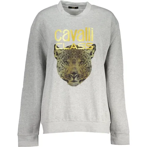 Grauer Langarm Bestickter Pullover - Cavalli Class - Modalova