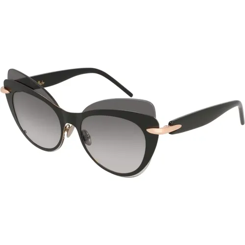 Schwarze/Goldene Sonnenbrille mit Grauer Linse , Damen, Größe: 60 MM - Pomellato - Modalova