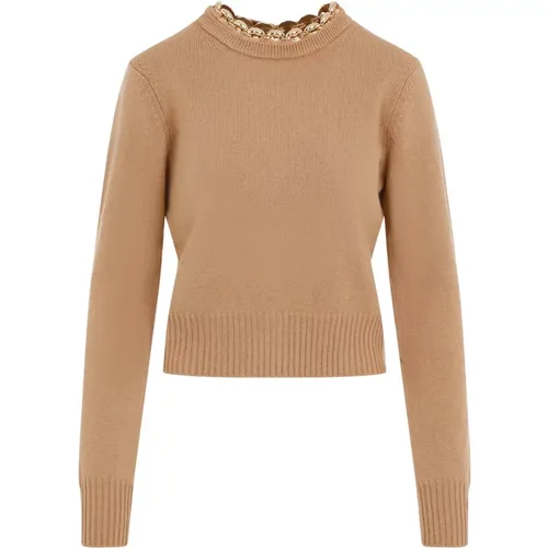 Luxurious Camel Brown Wool Cashmere Sweater , female, Sizes: M, L, S - Paco Rabanne - Modalova