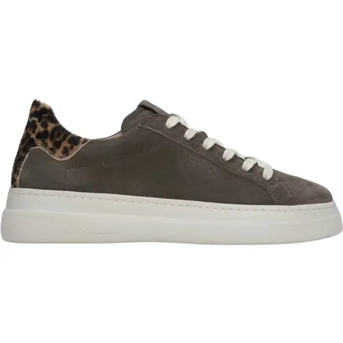 Damen Graue Sneakers mit Animal Print aus echtem italienischem Velours Er00115716 , Damen, Größe: 36 EU - Estro - Modalova